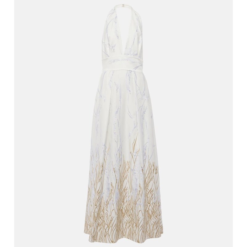 Elie Saab Embroidered halterneck cotton-blend gown