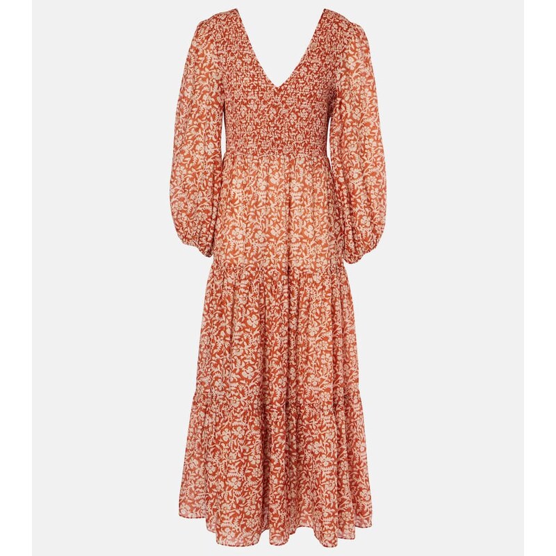 Rixo Brooke floral cotton and silk midi dress
