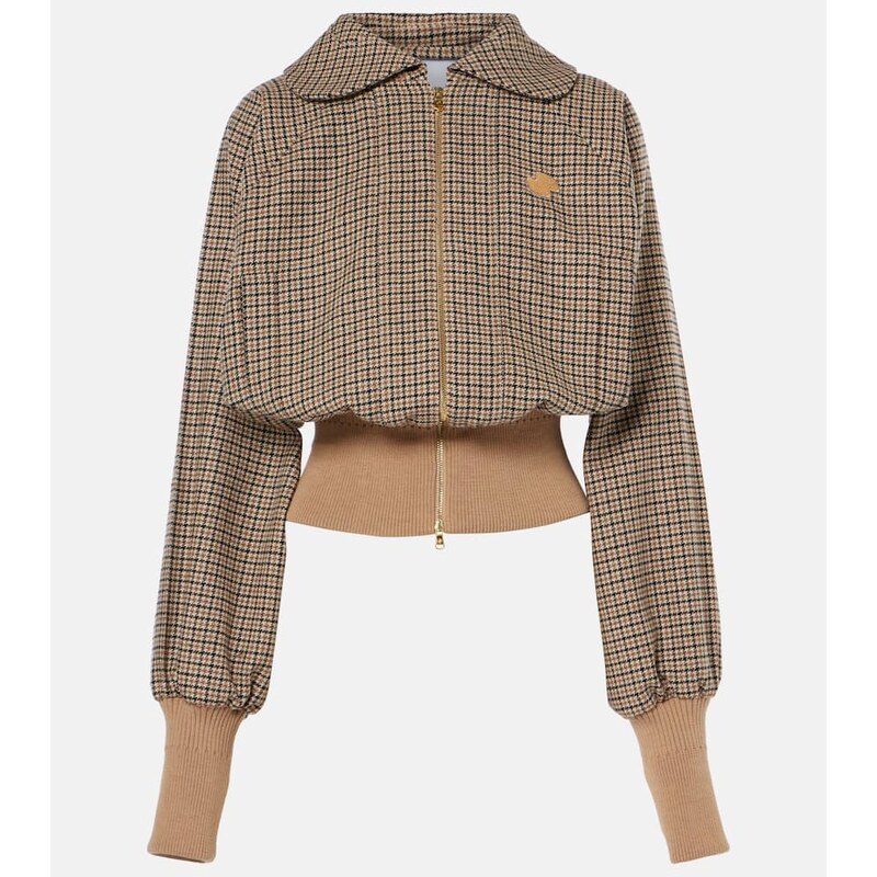 Patou Houndstooth wool-blend flannel bomber jacket