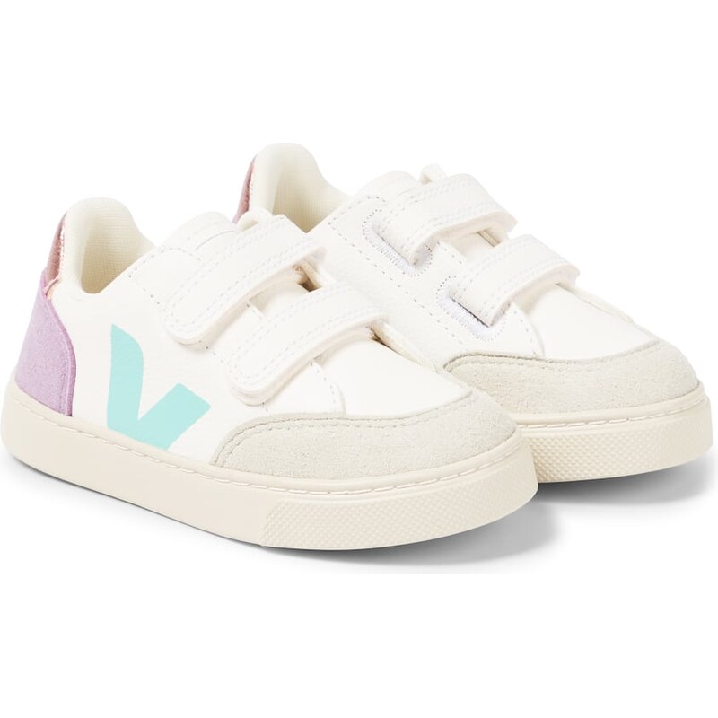 Veja Kids V-12 suede-trimmed leather sneakers