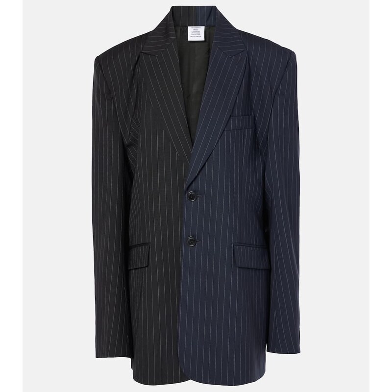 Dámské sako Vetements z pinstripe vlny v černé a modré barvě
