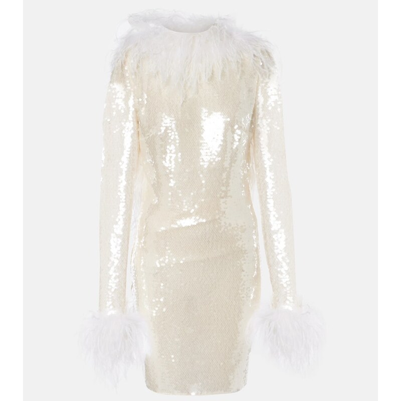 The New Arrivals Ilkyaz Ozel Feather-trimmed sequined minidress