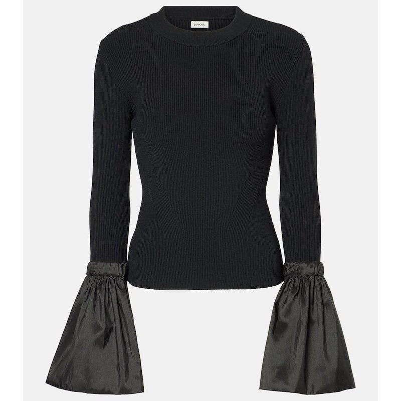 Simkhai Agata taffeta-trimmed ribbed-knit top