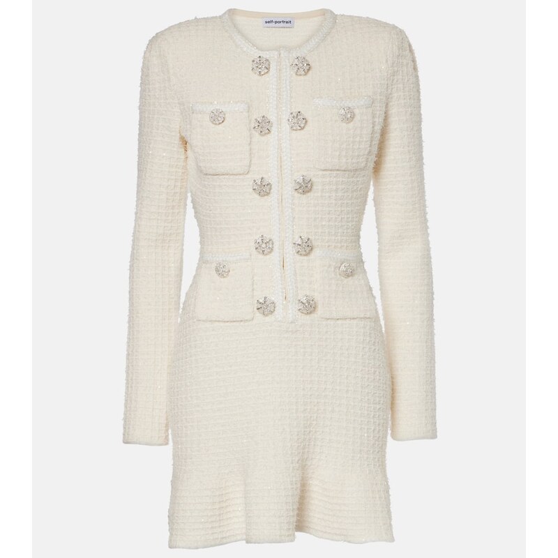Self-Portrait Embellished waffle-knit minidress