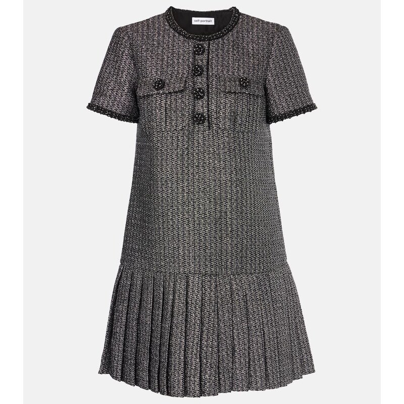 Self-Portrait Pleated bouclÃ minidress