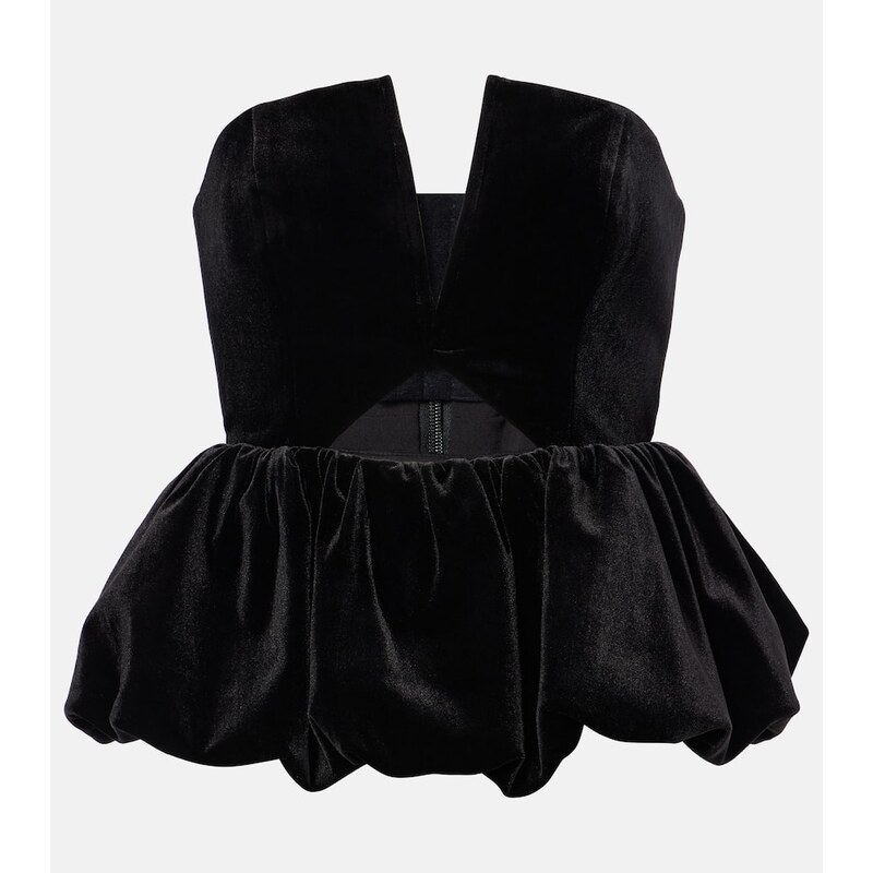 Self-Portrait Cutout peplum velvet bandeau top