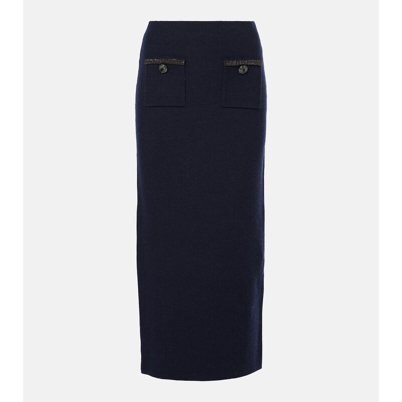 Self-Portrait Wool and cotton-blend midi skirt