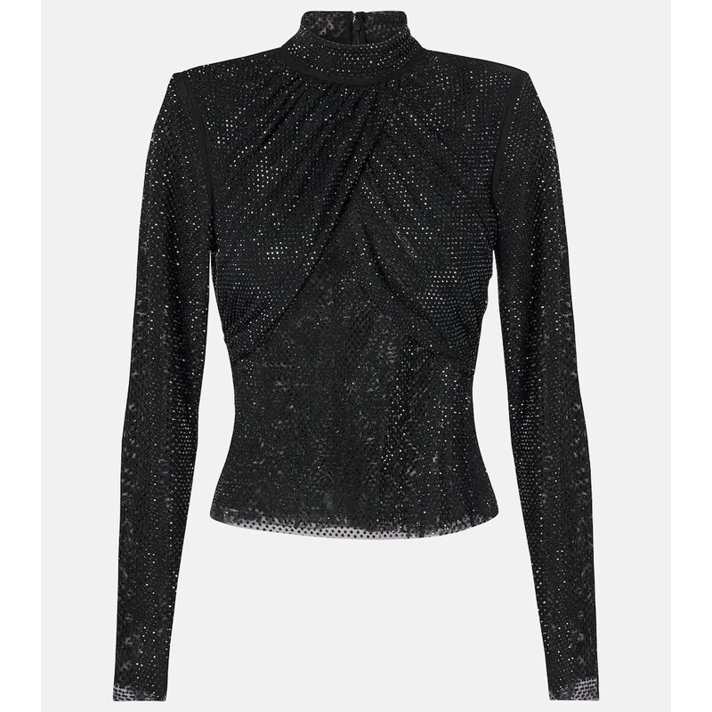 Self-Portrait Embellished mesh top