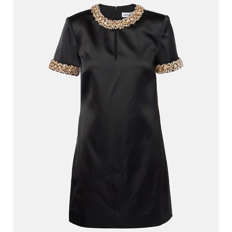 Self-Portrait Embellished satin minidress