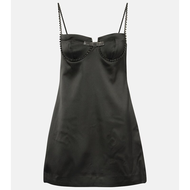 Self-Portrait Crystal-embellished satin minidress