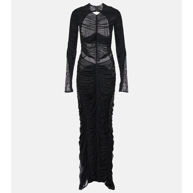 Mugler Ruched open-back mesh gown