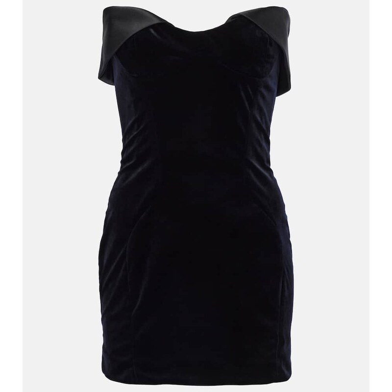 Mugler Satin-trimmed velvet minidress