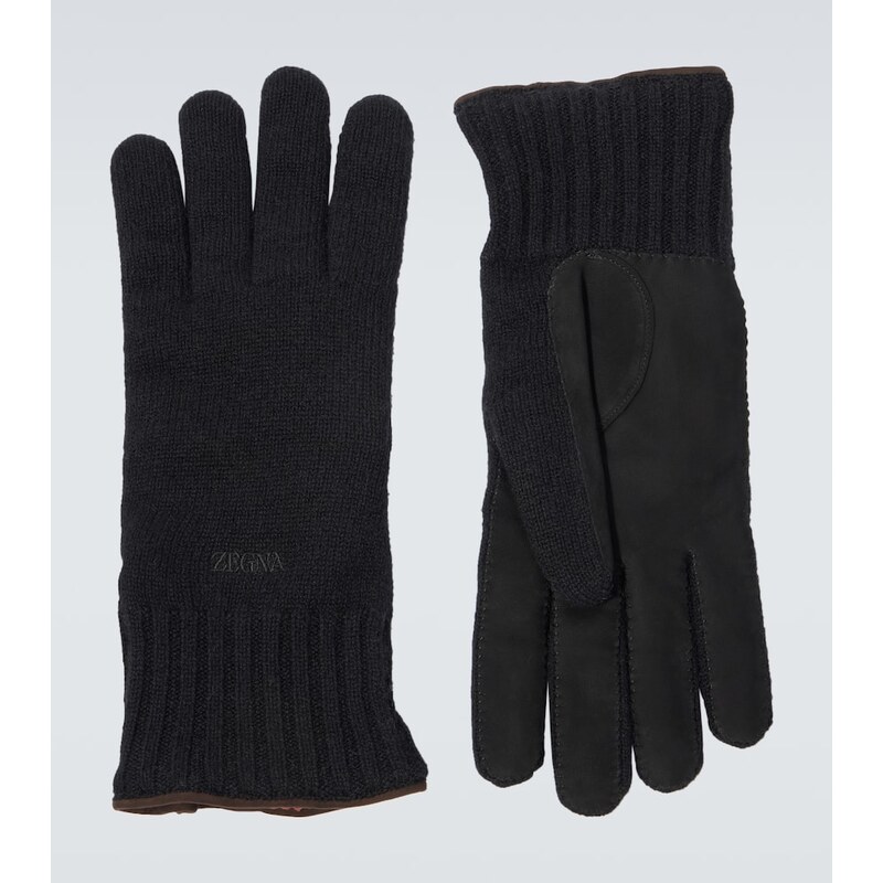 Zegna Leather-trimmed cashmere gloves