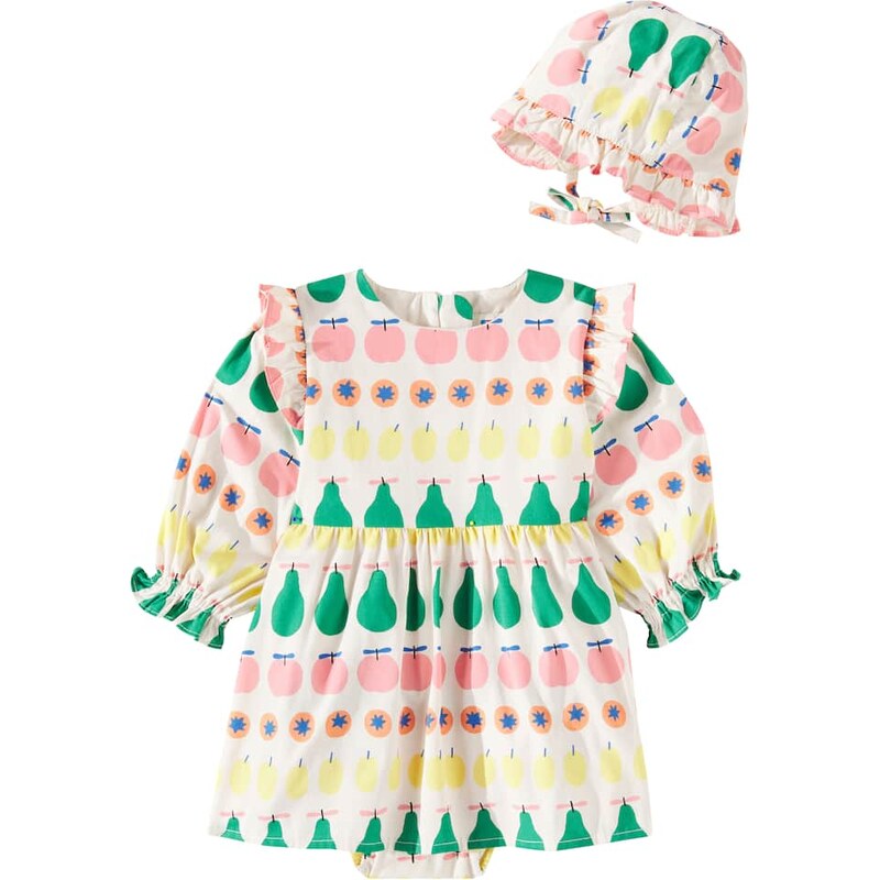 Jellymallow Baby Fruity cotton dress and bonnet set