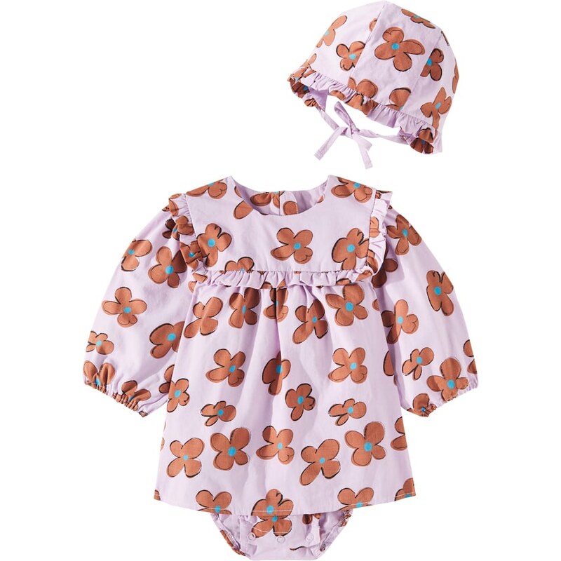 Jellymallow Baby Fun Flower cotton dress and bonnet set
