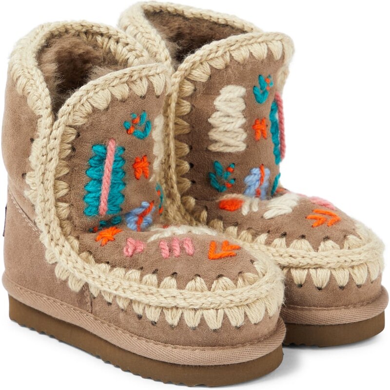Mou Kids Embroidered suede boots