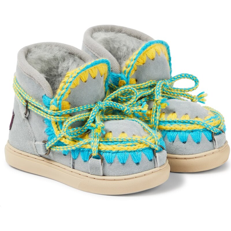 Mou Kids Crochet shearling-lined suede ankle boots