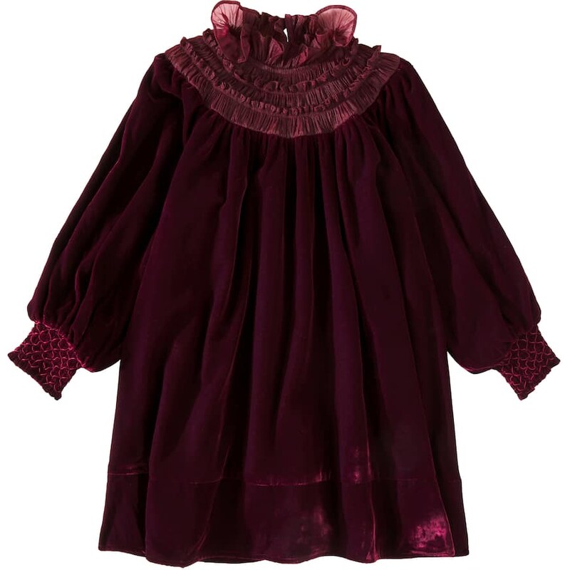 Petite Amalie Shirred organza-trimmed velvet dress