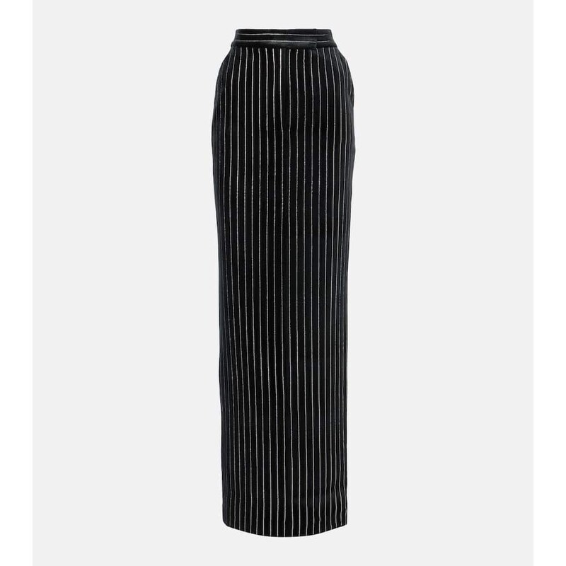 Alex Perry Column embellished pinstripe velvet maxi skirt