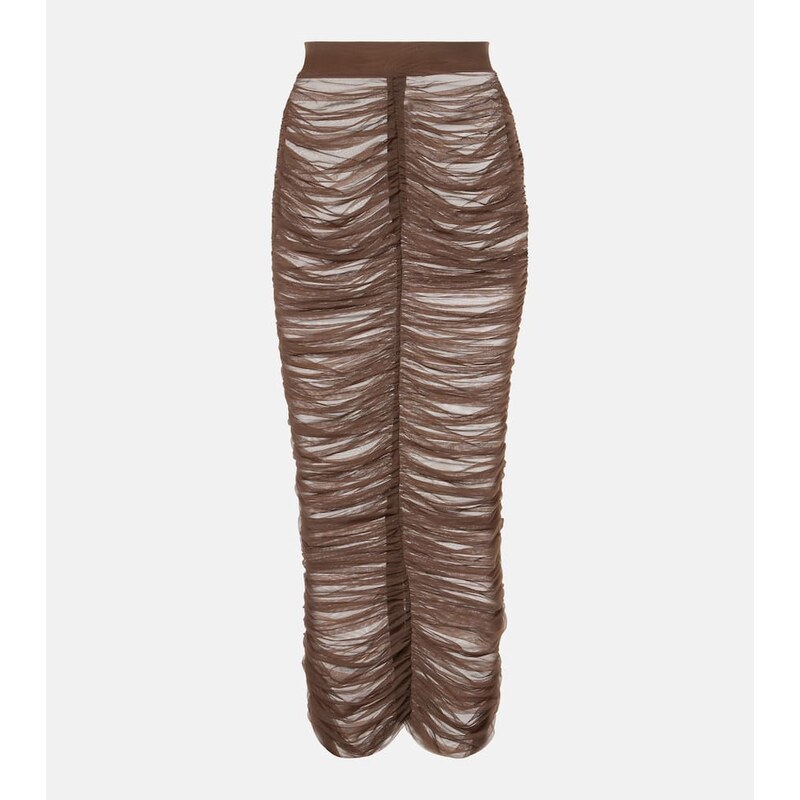 Alex Perry Ruched mesh midi skirt