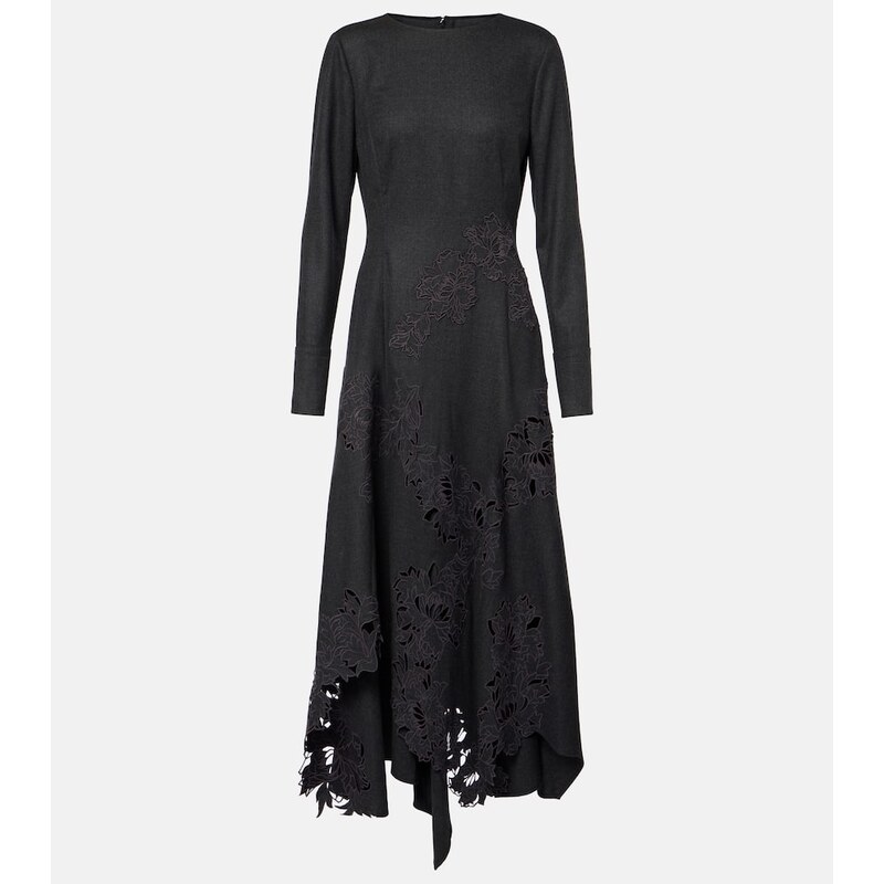 Oscar de la Renta Peony asymmetric wool midi dress