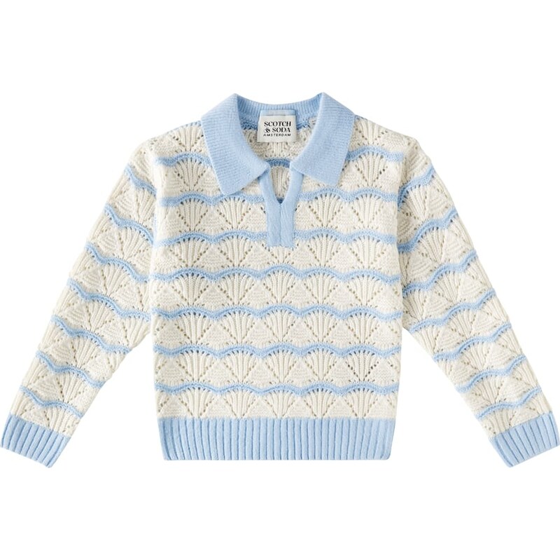 Scotch & Soda Kids Striped pointelle polo swetaer