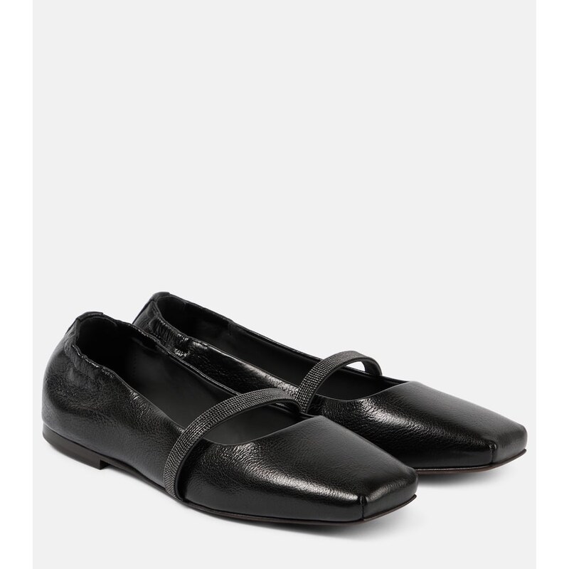 Brunello Cucinelli Monili leather Mary Jane flats