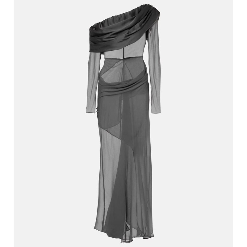 Christopher Esber Asymmetric sheer silk maxi dress