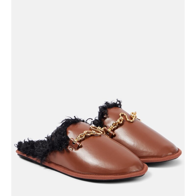 Stella McCartney Ryder teddy-trimmed faux leather mules