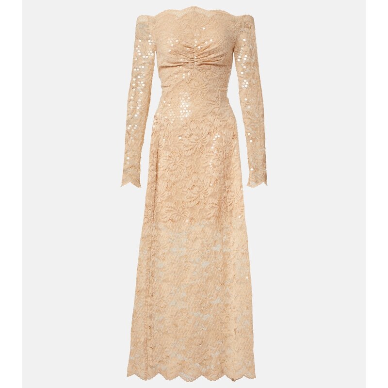 Rabanne Sequined off-shoulder lace maxi dress