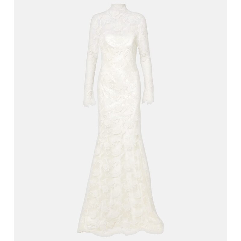 Danielle Frankel Bridal Adena floral lace-trimmed wool and silk