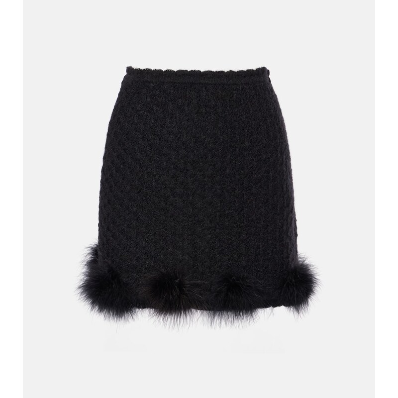 Blumarine Feather-trimmed knitted miniskirt