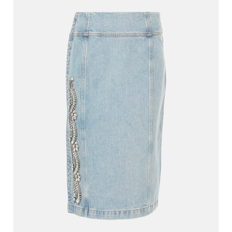 Xu Zhi Crystal-embellished denim midi skirt