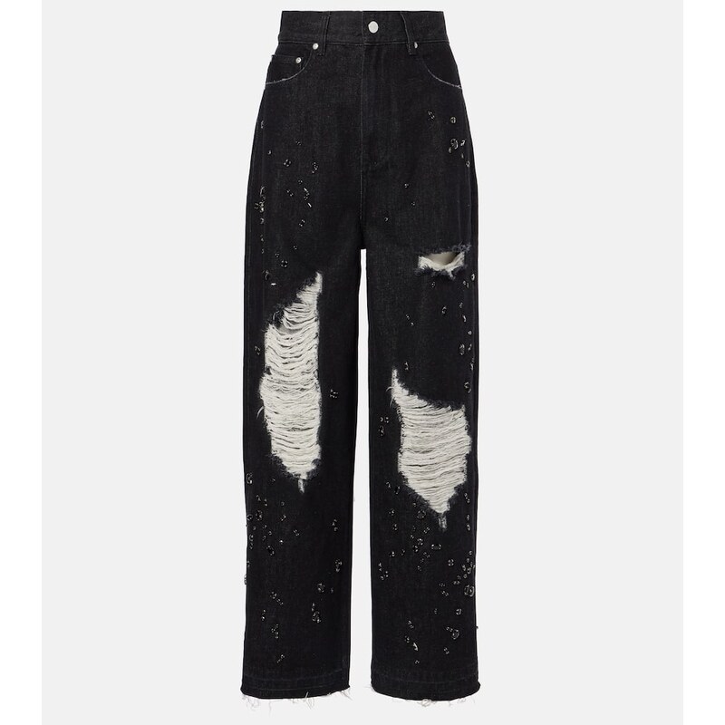 Xu Zhi Embellished distressed wide-leg jeans