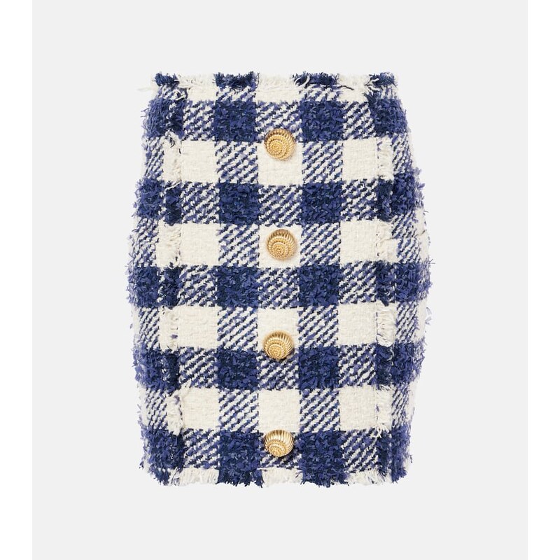 Balmain Checked high-rise tweed miniskirt