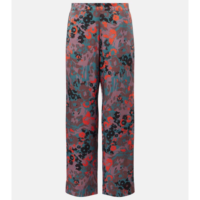 Asceno Printed silk charmeuse straight pants