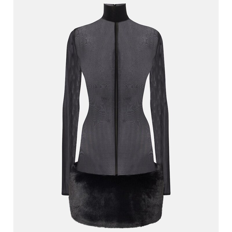 Magda Butrym Sheer faux fur-trimmed minidress