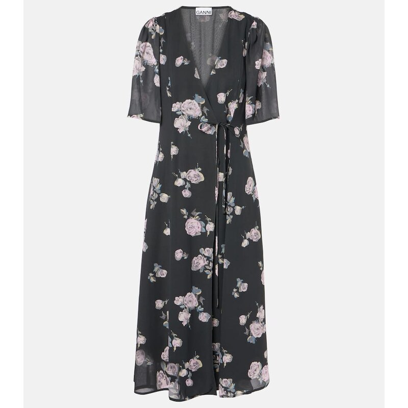 Ganni Floral crÃªpe wrap dress