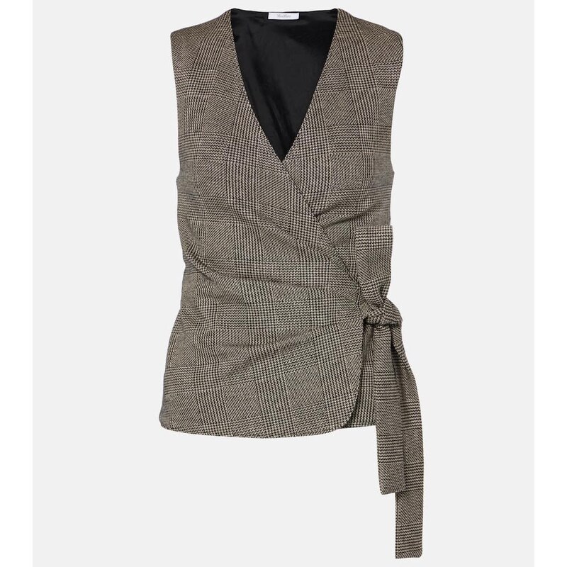 Max Mara Adige houndstooth wool-blend wrap top