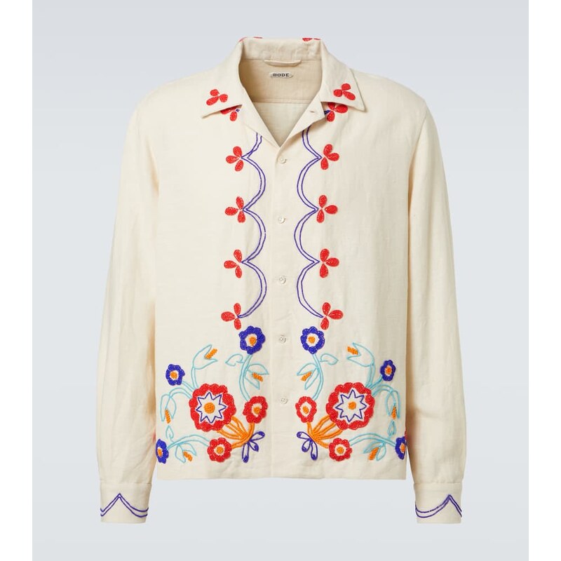 Bode Garden Party beaded linen shirt