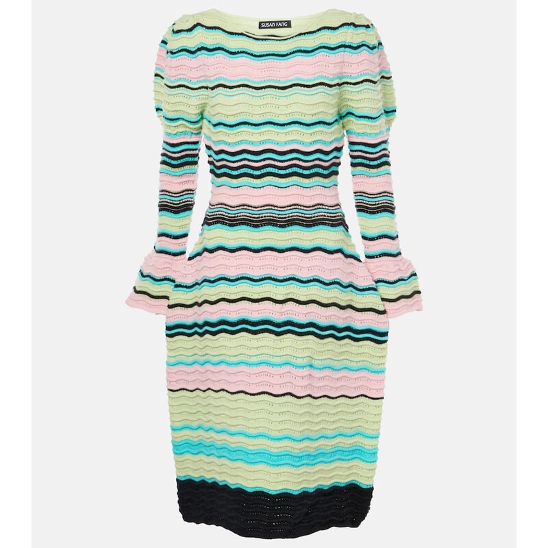 Susan Fang Striped puff-sleeve midi dress