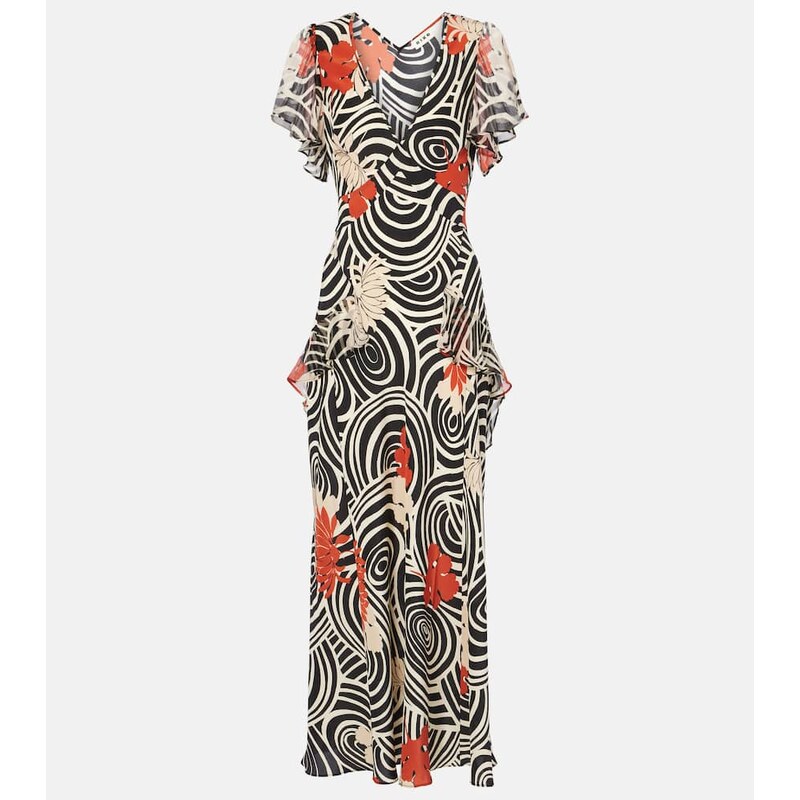 Rixo Evie printed ruffled silk maxi dress