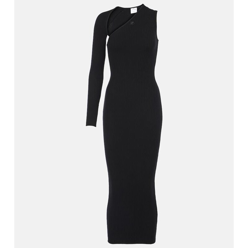 Courrèges Asymmetric ribbed-knit midi dress