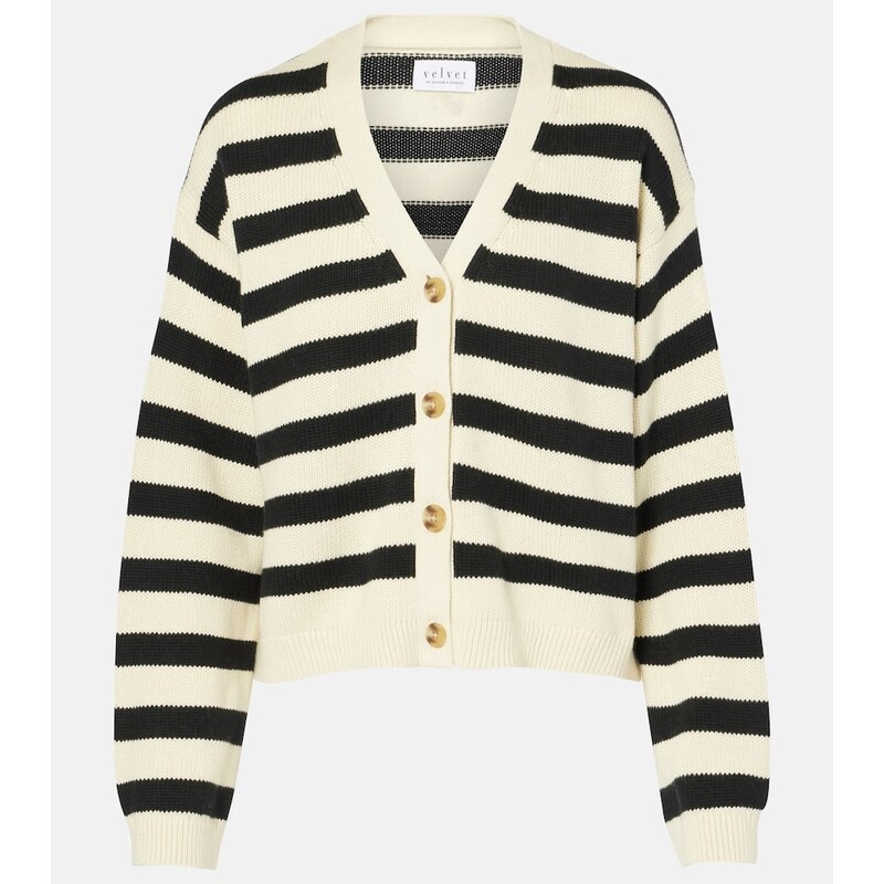 Velvet Elodie striped cotton and cashmere cardigan