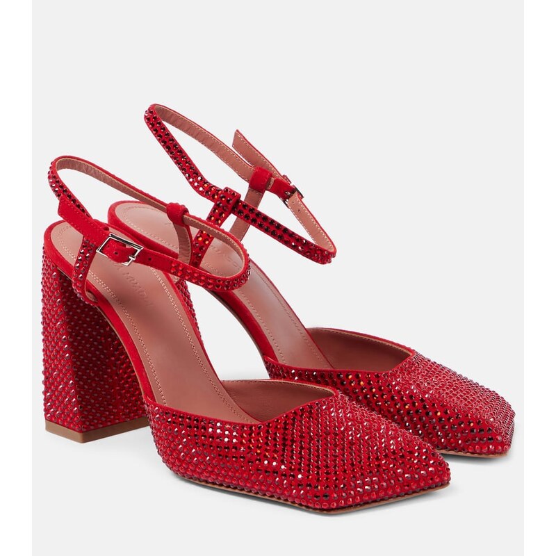 Amina Muaddi Charlotte Crystal 95 suede pumps