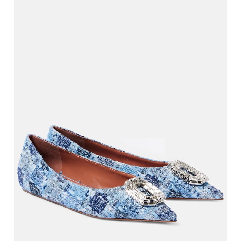 Amina Muaddi Camelia 90 embellished tweed pumps