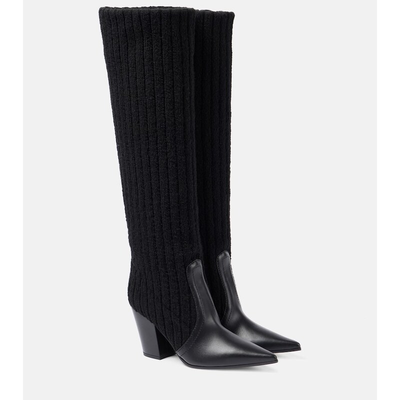 Gianvito Rossi Leather-trimmed knee-high boots