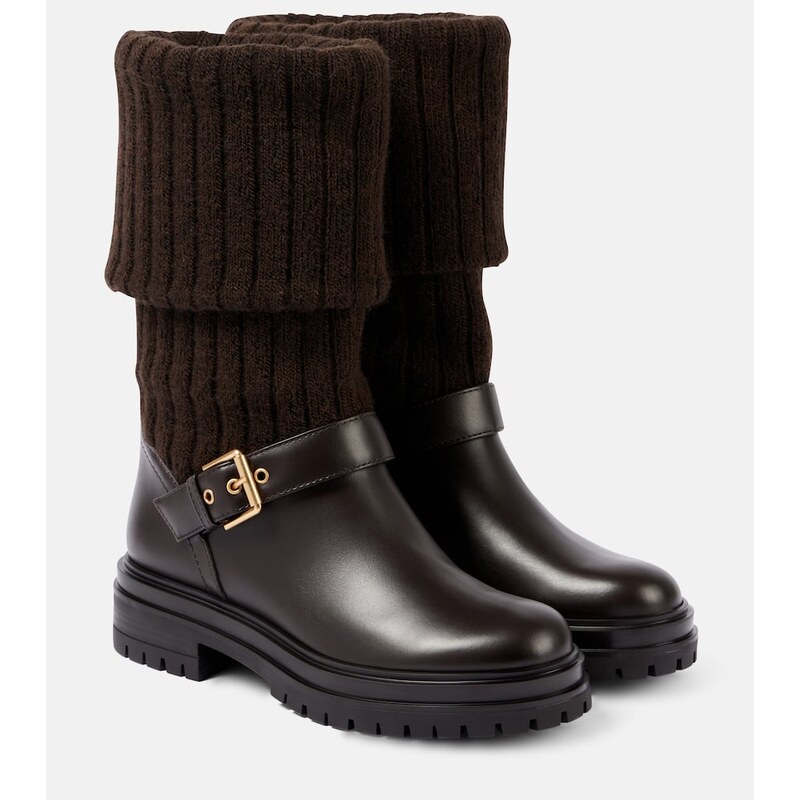 Gianvito Rossi Thurso leather-trimmed biker boots