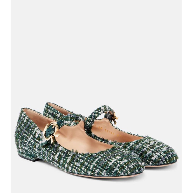 Gianvito Rossi Mary Ribbon bouclÃ Mary Jane flats