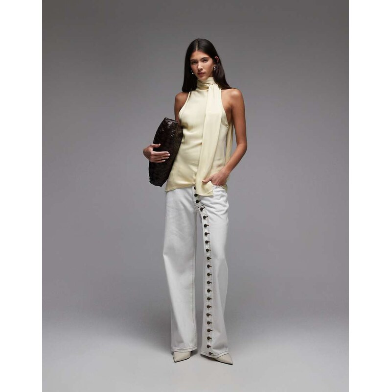 Lioness Penny asymmetric button detail relaxed leg jeans in